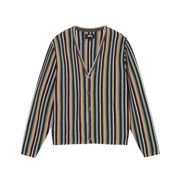 Stussy vertical multi color stripe cardigan sweater cotton